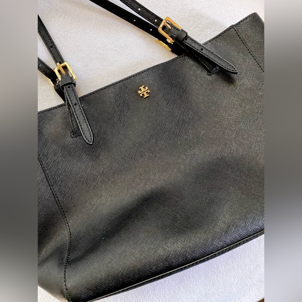Tory Burch Small York Buckle Tote black Saffiano leather purse
